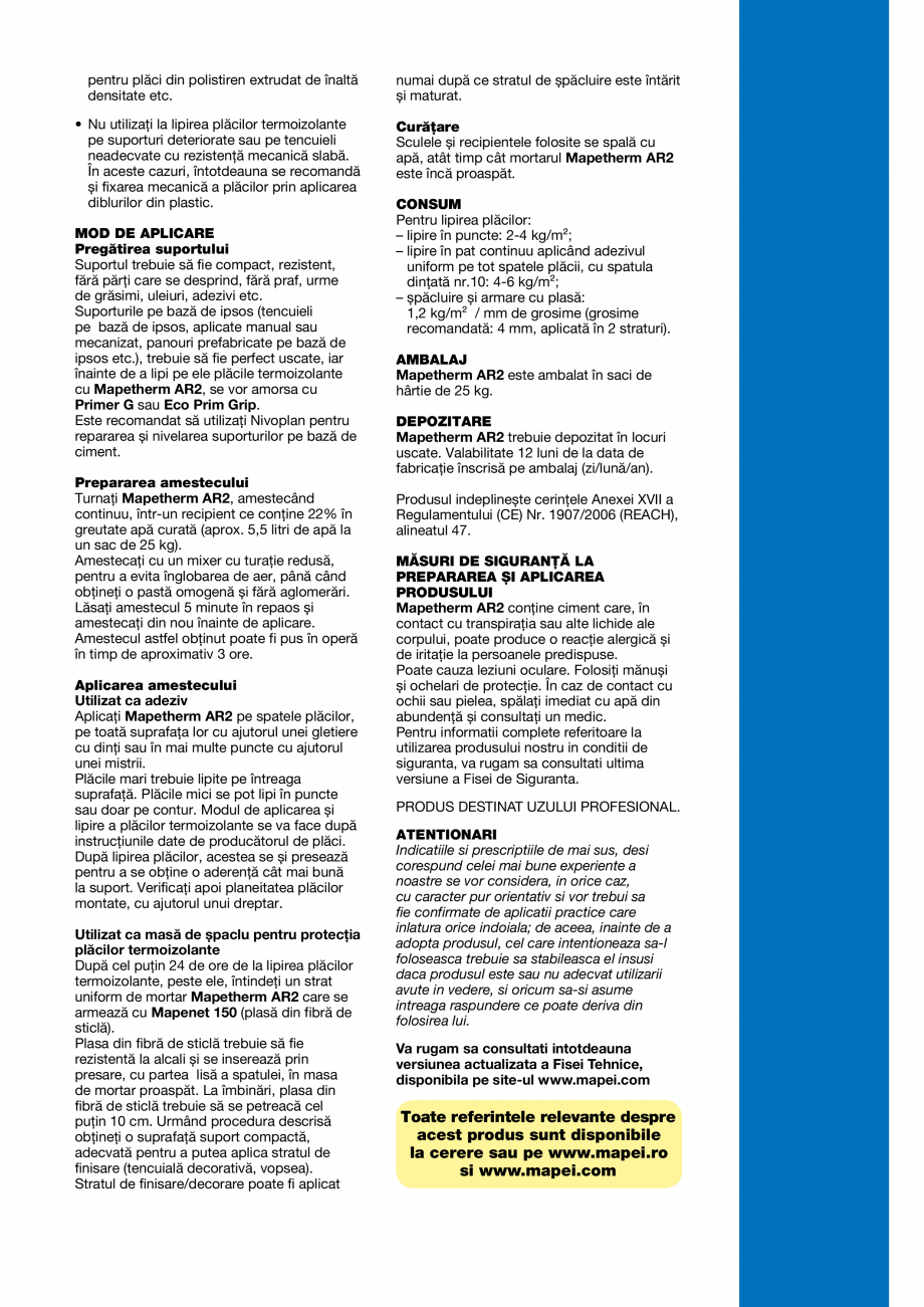 Pagina 3-Mortar monocomponent pe baza de ciment MAPEI MAPETHERM AR2 Fisa tehnica Romana  lipire perfectă pe ...
