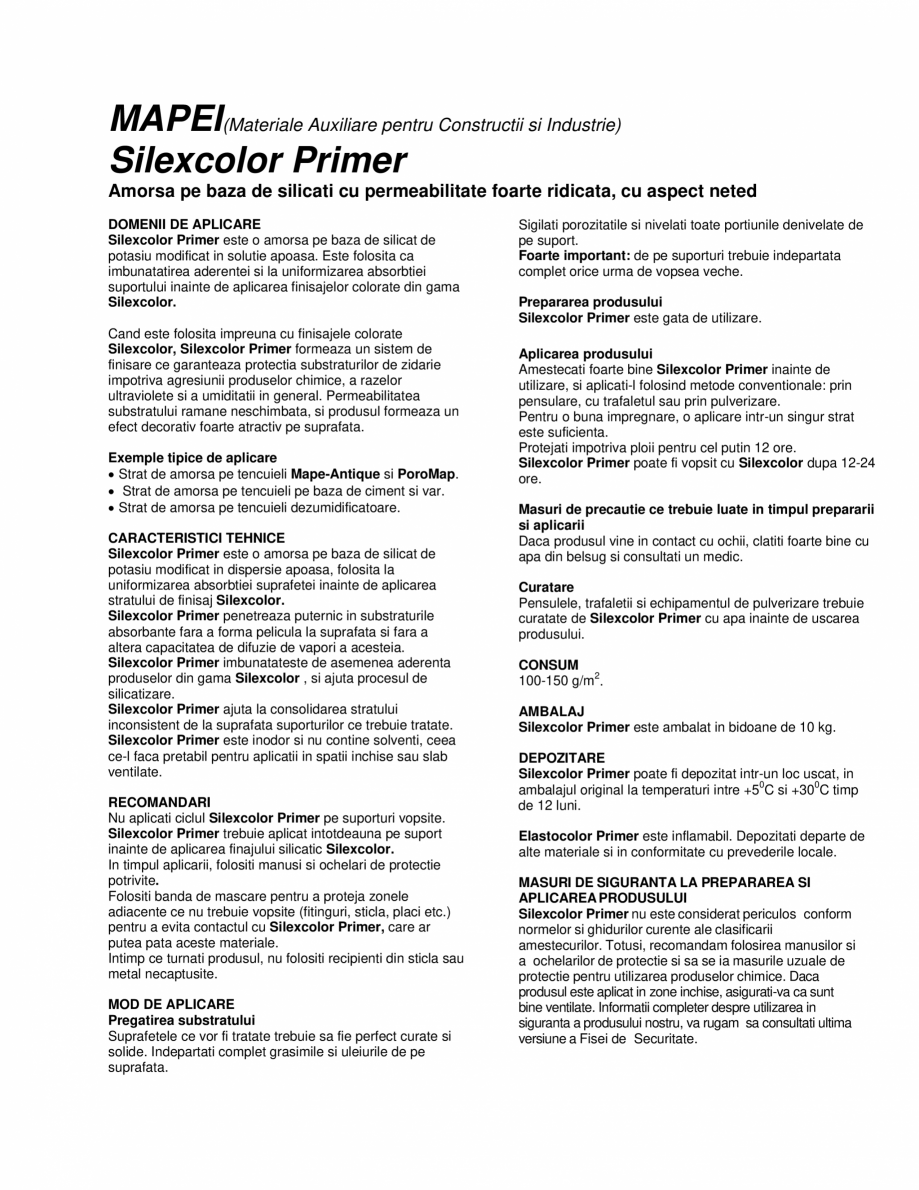 Pagina 1-Amorsa pe baza de silicati cu permeabilitate foarte ridicata, cu aspect neted MAPEI SILEXCOLOR...