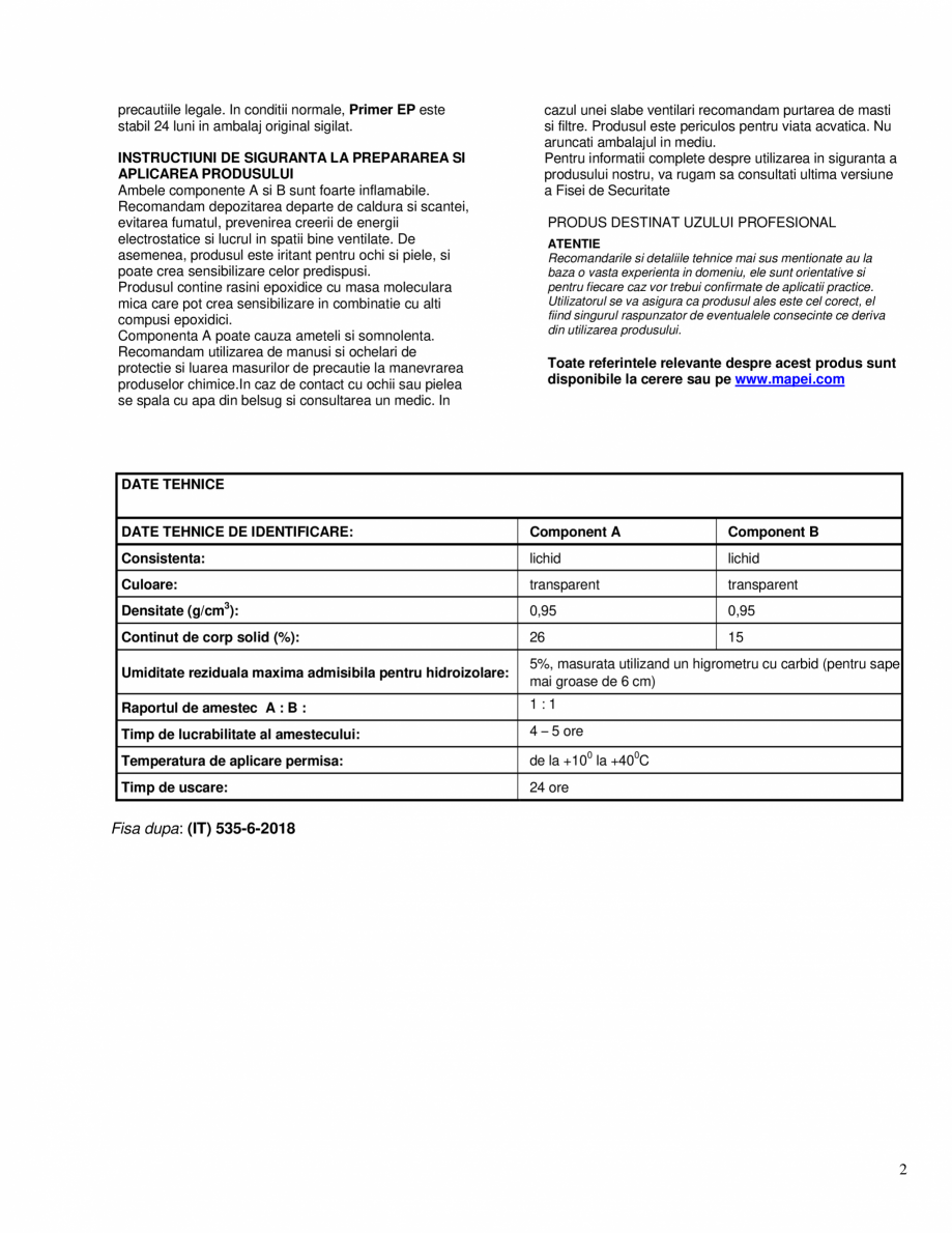 Pagina 2-Amorsa epoxidica bicomponenta in solvent pentru consolidarea si hidroizolarea sapelor si a...