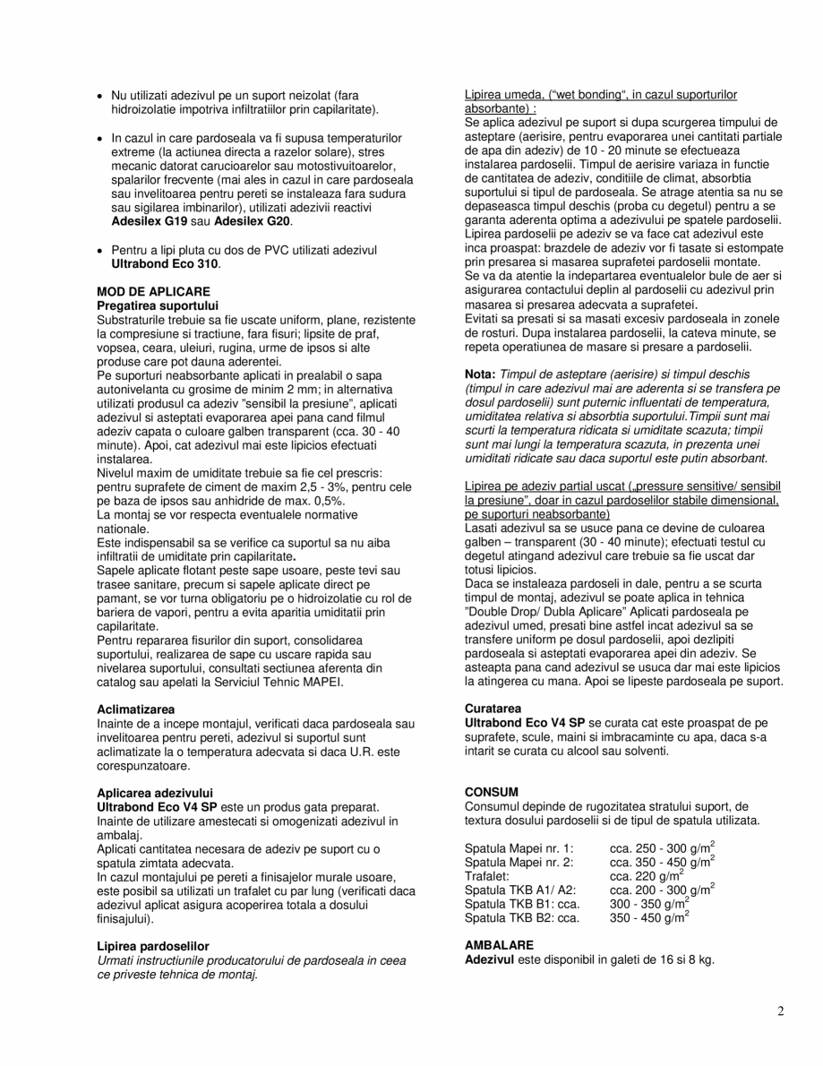 Pagina 2-Adeziv universal de inalta performanta pentru pardoseli elastice MAPEI ULTRABOND ECO V4SP Fisa...