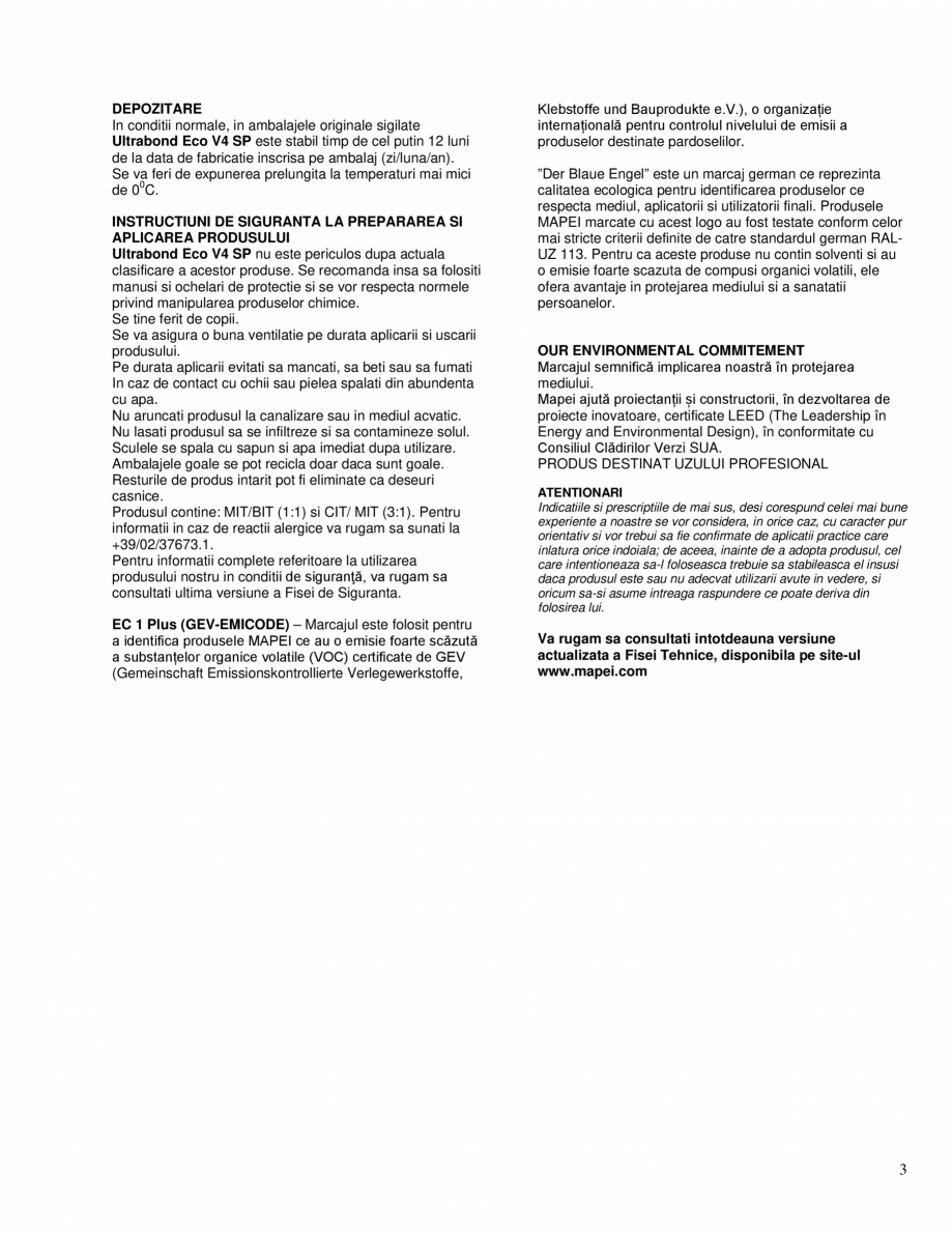 Pagina 3-Adeziv universal de inalta performanta pentru pardoseli elastice MAPEI ULTRABOND ECO V4SP Fisa...