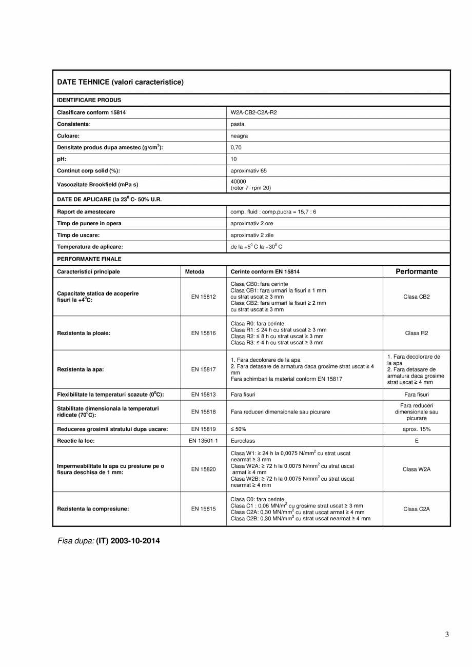 Pagina 3-Emulsie bituminoasa bicomponenta MAPEI PLASTIMUL 2K SUPER Fisa tehnica Romana ste certificat ca...