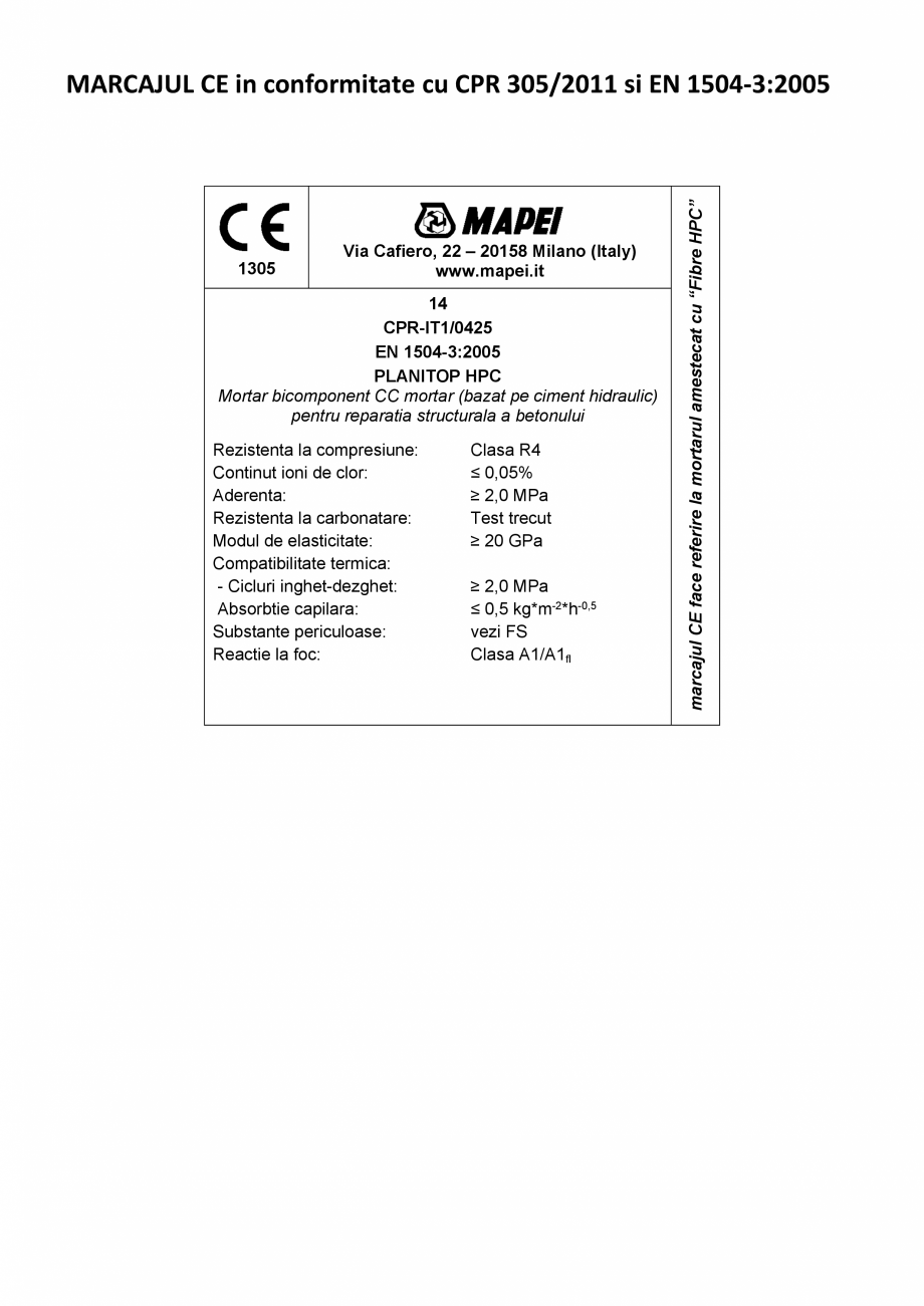 Pagina 2-Declaratie de performanta - Mortar hidraulic pe baza de ciment hidraulic - (R4-CC) MAPEI PLANITOP...