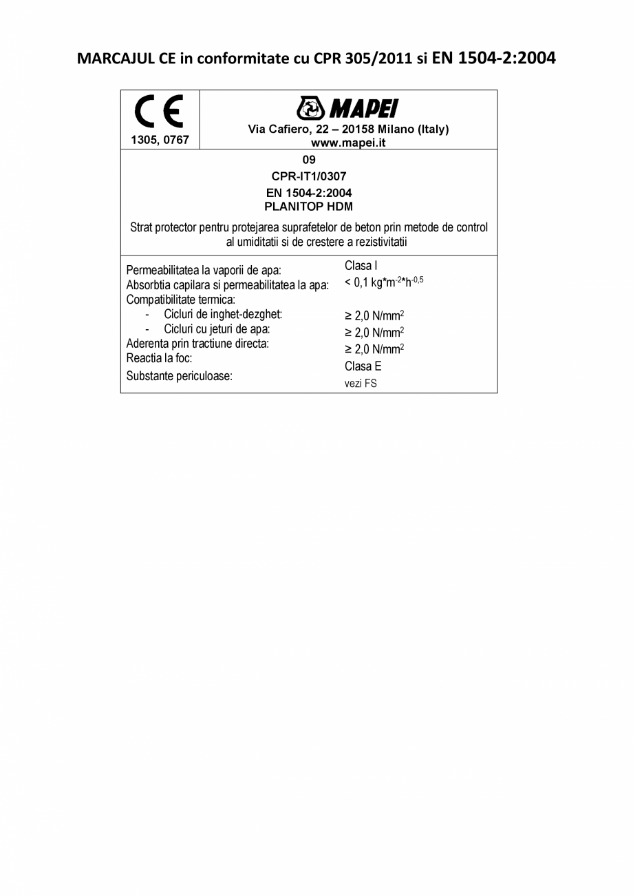 Pagina 2-Declaratie de performanta - produs bi-component destinat protejarii suprafetelor - acoperiri MAPEI...