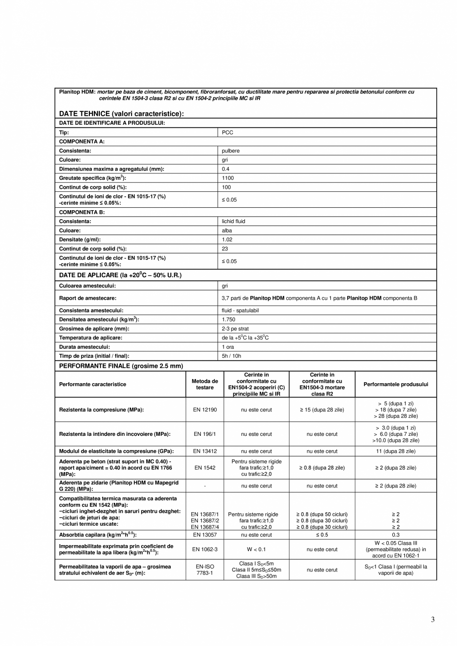 Pagina 3-Mortar pe baza de ciment, bicomponent pentru nivelarea substraturilor din beton, piatra, caramida...