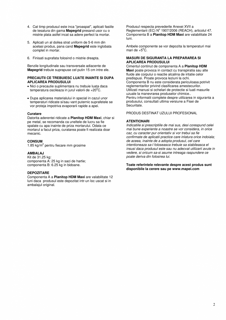 Pagina 2-Mortar pe baza de ciment, bicomponent pentru armare structurala „armata” MAPEI PLANITOP ...