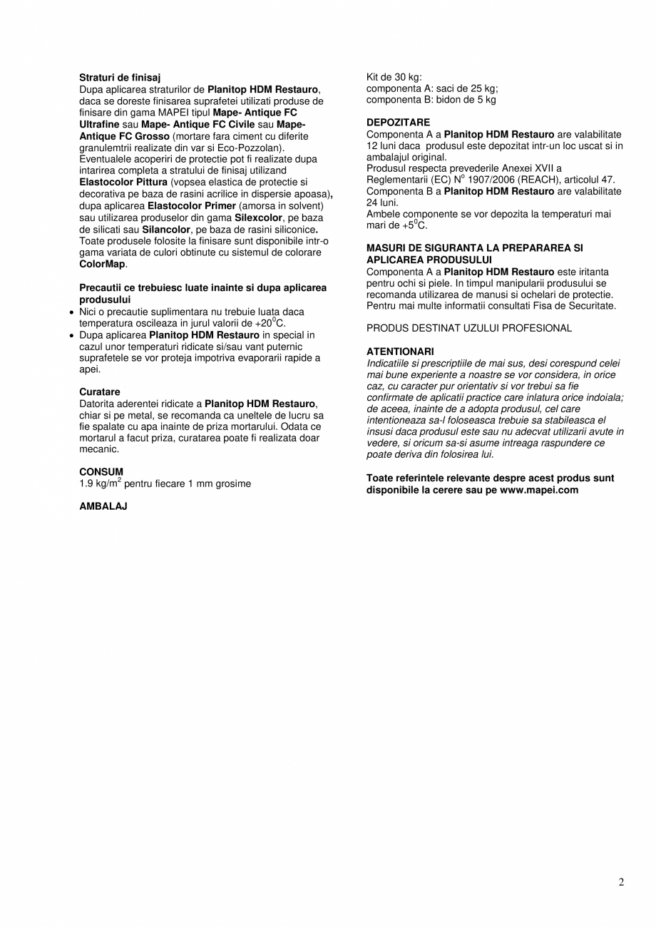 Pagina 2-Mortar pe baza de var hidraulic (NHL) si Eco- Pozzolan, bicomponent pentru nivelarea substraturilor ...