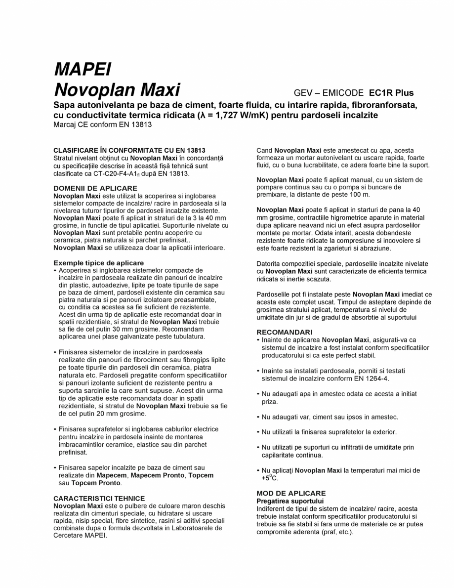 Pagina 1-Sapa autonivelanta pe baza de ciment, foarte fluida, cu intarire rapida, fibroranforsata pentru...