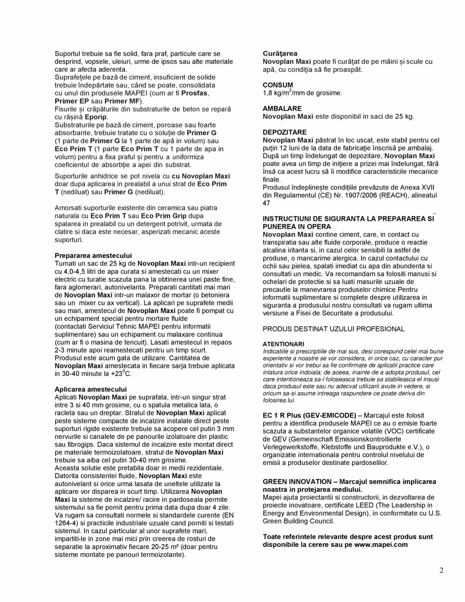 Pagina 2-Sapa autonivelanta pe baza de ciment, foarte fluida, cu intarire rapida, fibroranforsata pentru...