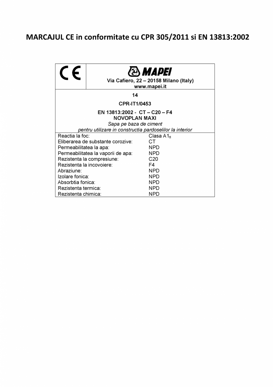 Pagina 2-Declaratie de performanta - sapa autonivelanta pe baza de ciment pentru substraturi (CT-C20-F4)...