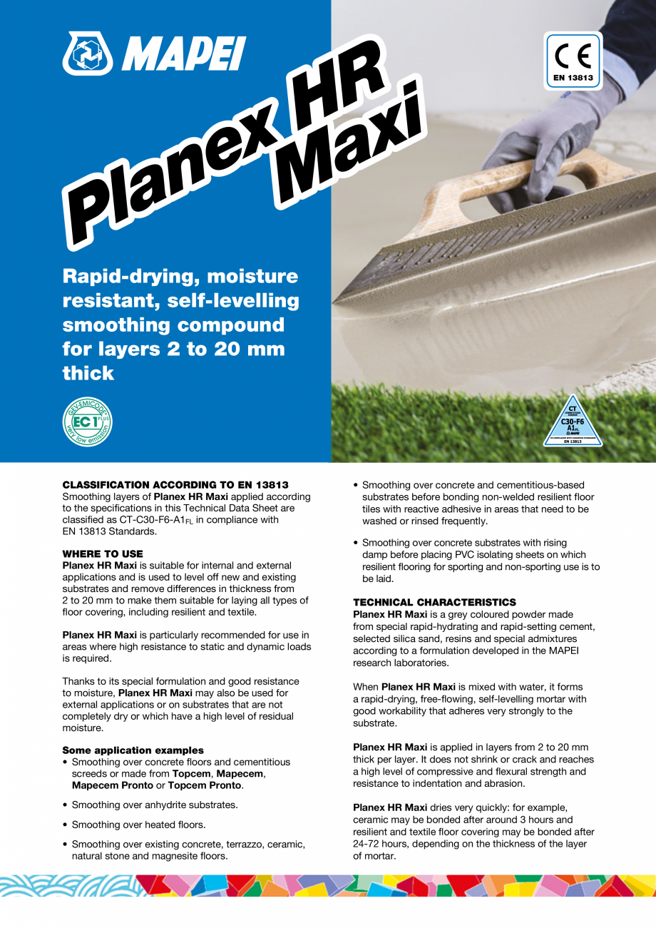 Pagina 1-Șapă autonivelantă pe bază de ciment pentru exterior MAPEI PLANEX HR MAXI Fisa tehnica Engleza R...