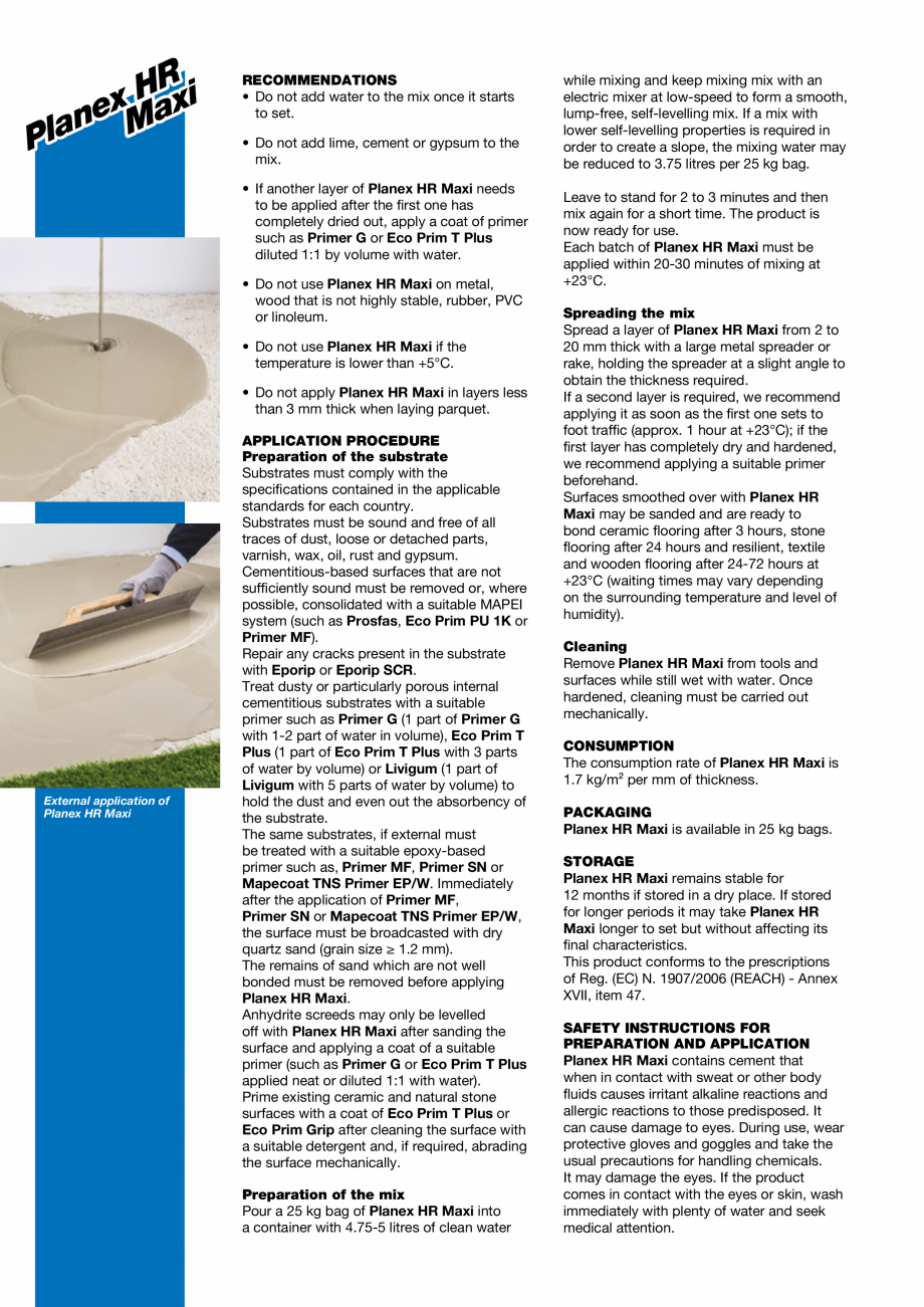 Pagina 2-Șapă autonivelantă pe bază de ciment pentru exterior MAPEI PLANEX HR MAXI Fisa tehnica Engleza...
