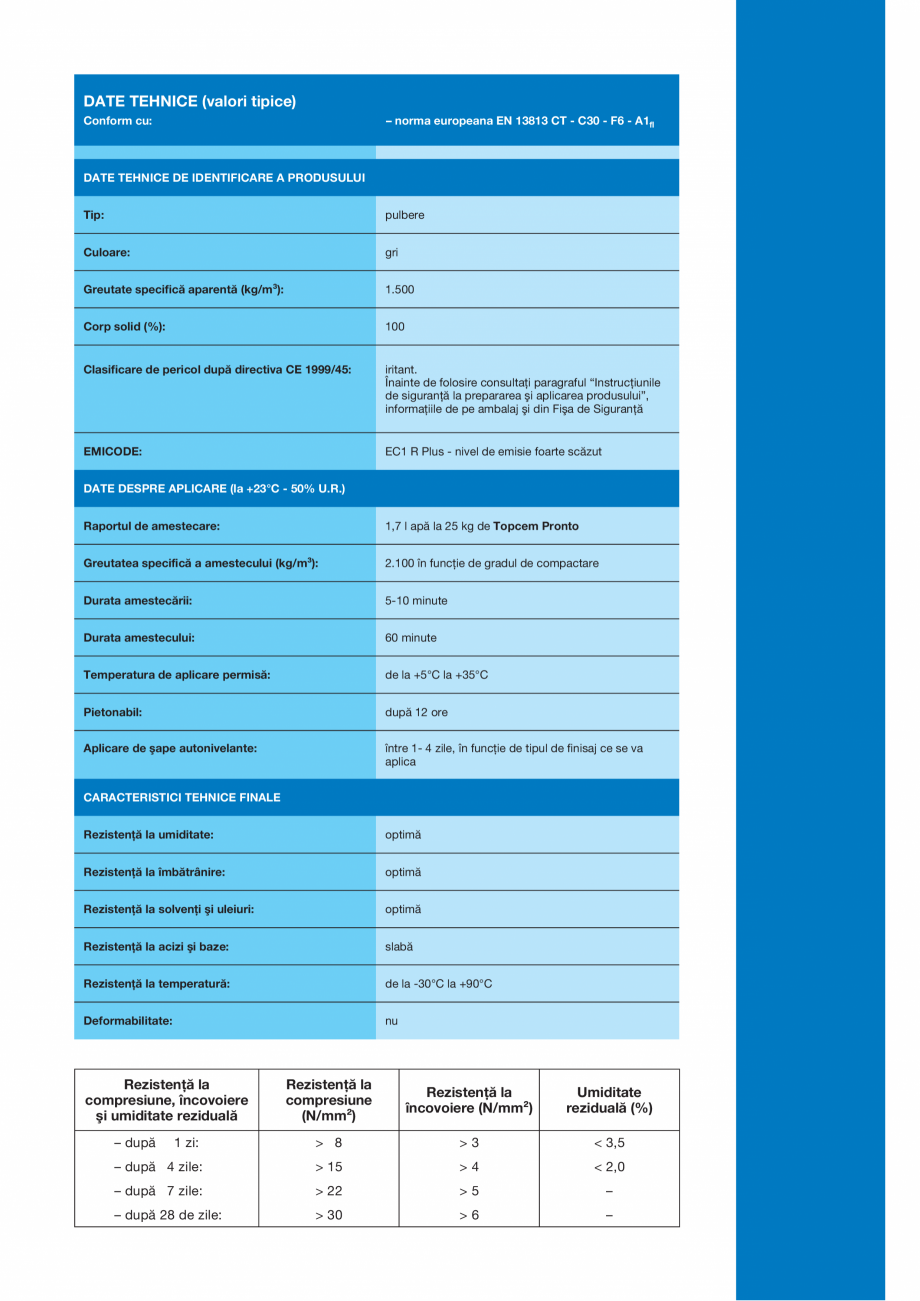 Pagina 3-Mortar predozat cu priză normală utilizat pentru prepararea şapelor cu priză normală şi uscare...