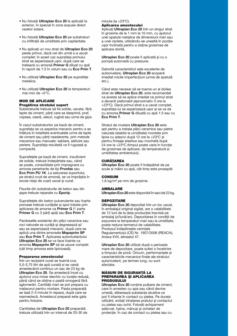 Pagina 3-Șapă autonivelantă cu hidratare rapidă și uscare ultrarapidă MAPEI ULTRAPLAN ECO 20 Fisa...