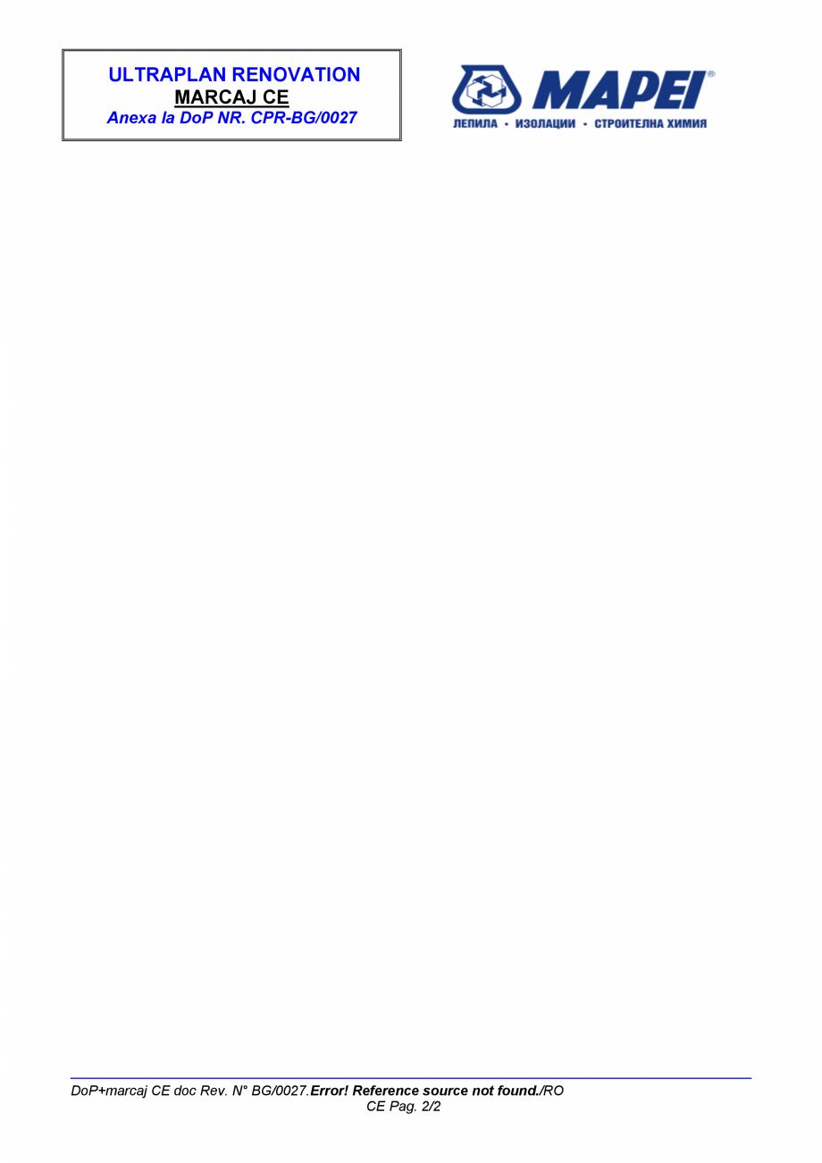 Pagina 3-Declaratie de performanta - Sapa autonivelanta cu priza rapida, armata cu fibre MAPEI ULTRAPLAN...