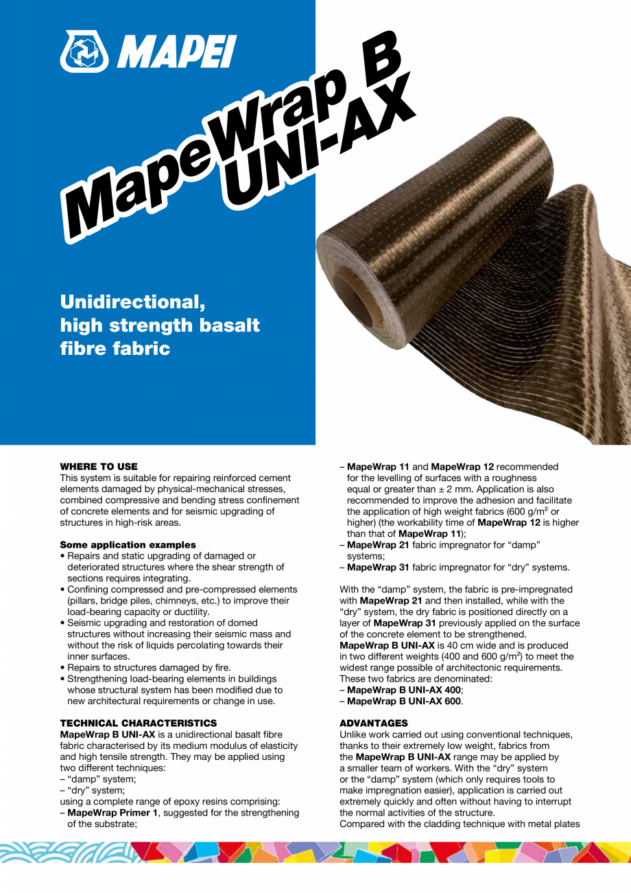 Pagina 1-Tesatura unidirectionala din fibre de bazal cu rezistenta ridicata MAPEI MAPEWRAP B UNI-AX Fisa...