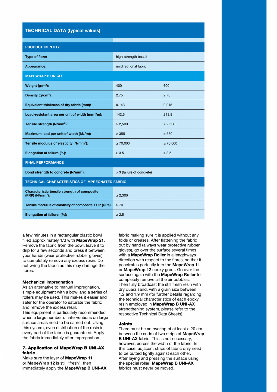 Pagina 3-Tesatura unidirectionala din fibre de bazal cu rezistenta ridicata MAPEI MAPEWRAP B UNI-AX Fisa...