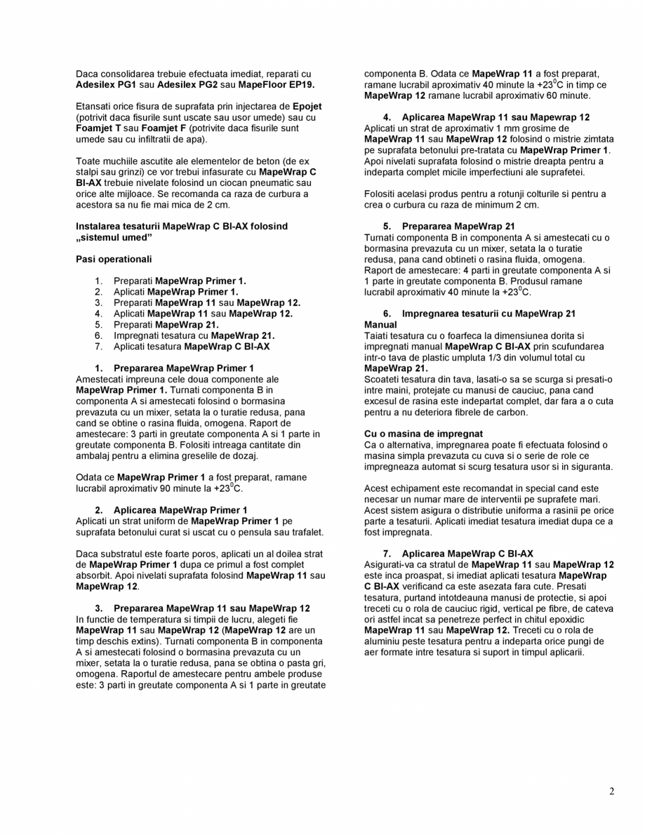 Pagina 2-Tesatura din fibra de carbon bi-directionala de mare rezistenta MAPEI MAPEWRAP C BI-AX Fisa tehnica ...