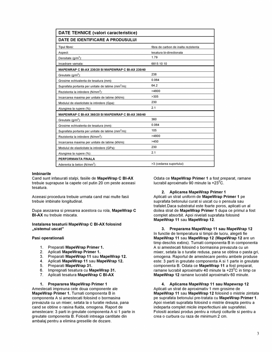 Pagina 3-Tesatura din fibra de carbon bi-directionala de mare rezistenta MAPEI MAPEWRAP C BI-AX Fisa tehnica ...
