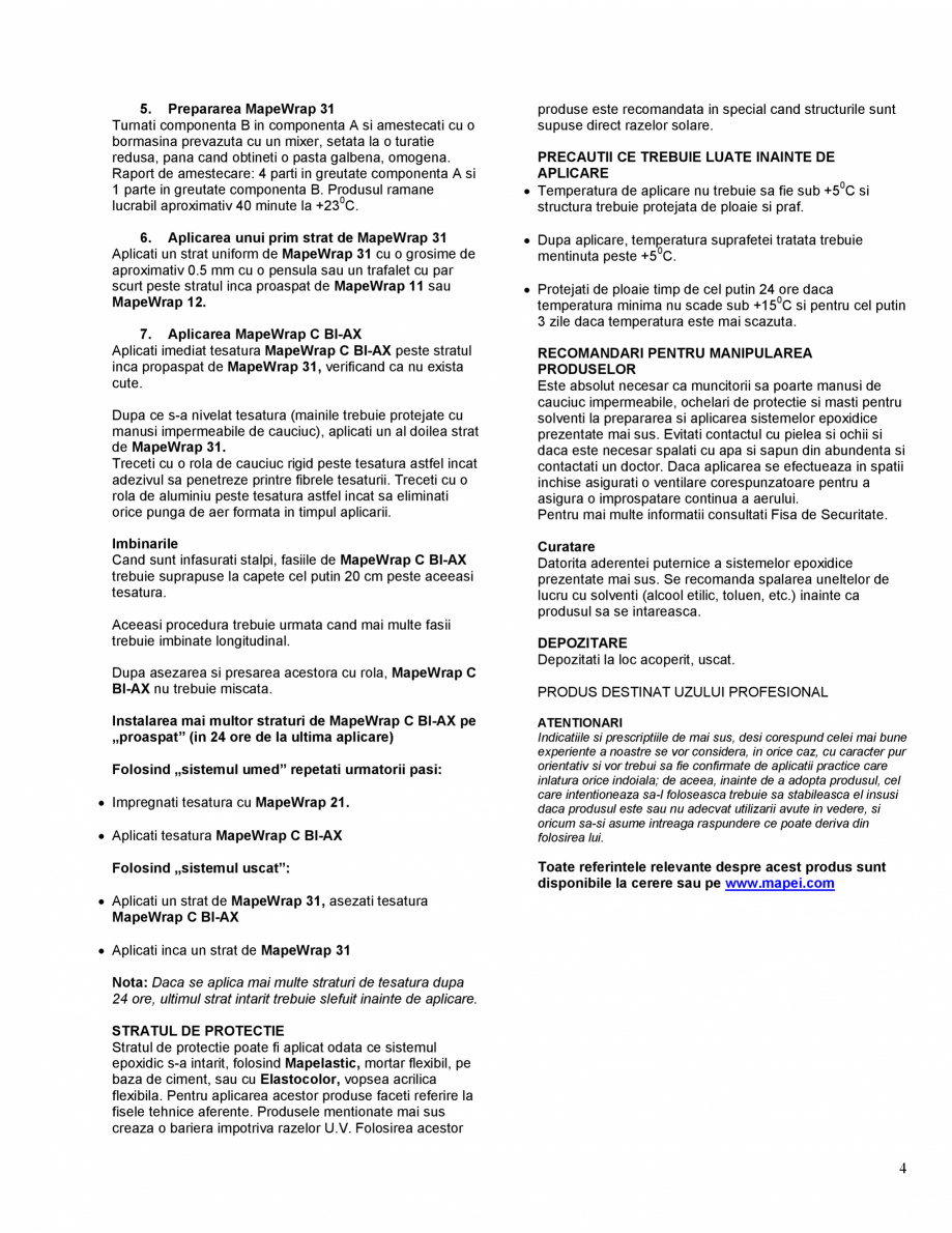 Pagina 4-Tesatura din fibra de carbon bi-directionala de mare rezistenta MAPEI MAPEWRAP C BI-AX Fisa tehnica ...