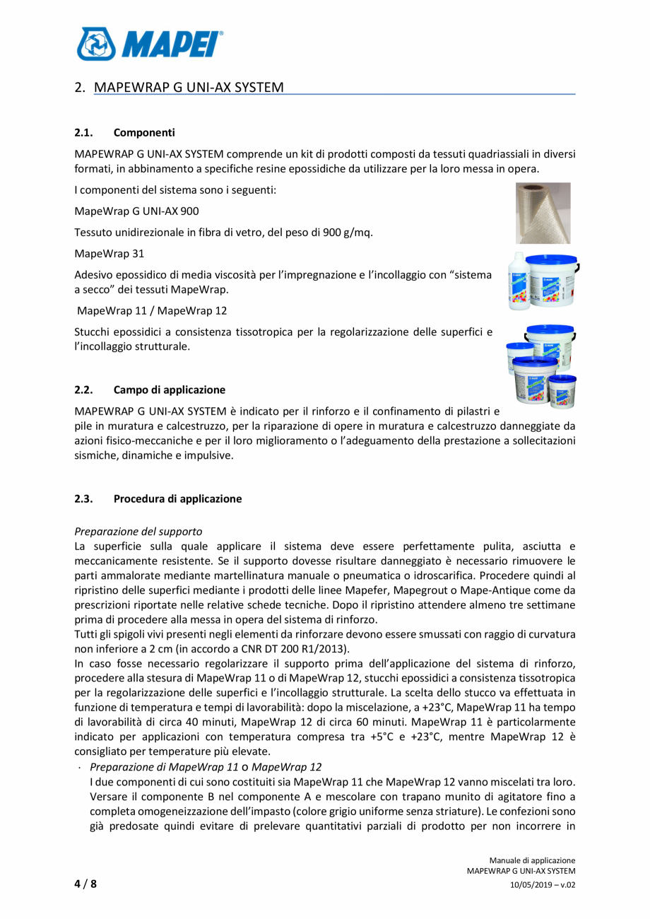 Pagina 4-Sistem de consolidare structurala - Manual de prepapre si aplicare MAPEI MAPEWRAP G UNI-AX SYSTEM...
