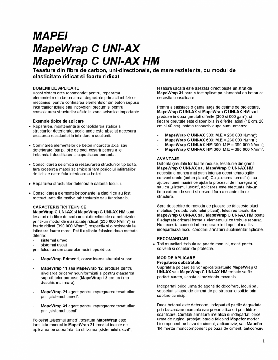 Pagina 1-Tesatura din fibra de carbon, uni-directionala, de mare rezistenta, cu modul de elasticitate ridicat...