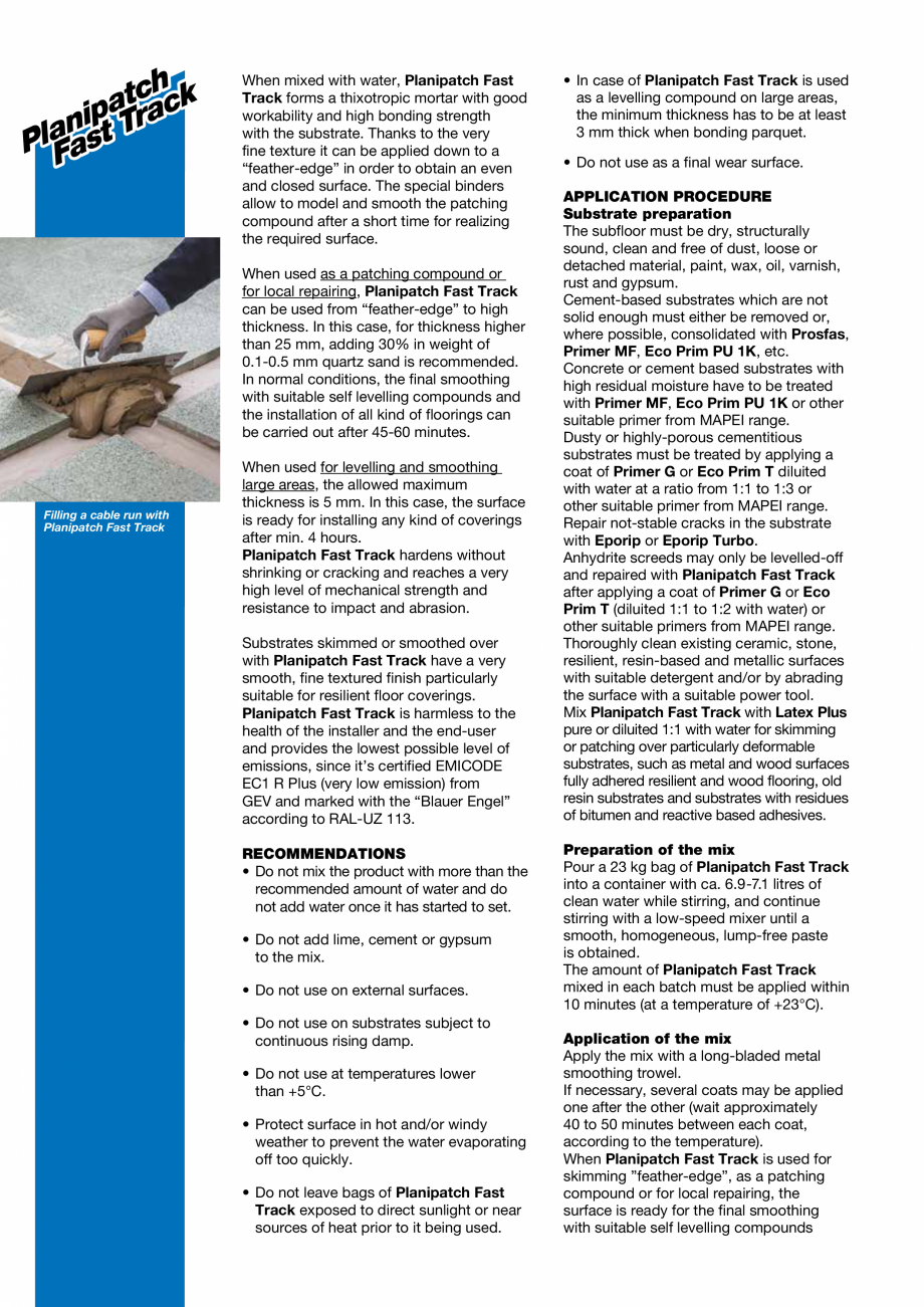 Pagina 2-Mortar fin de finisare, tixotropic, cu întărire ultrarapidă, pentru suprafețe orizontale...