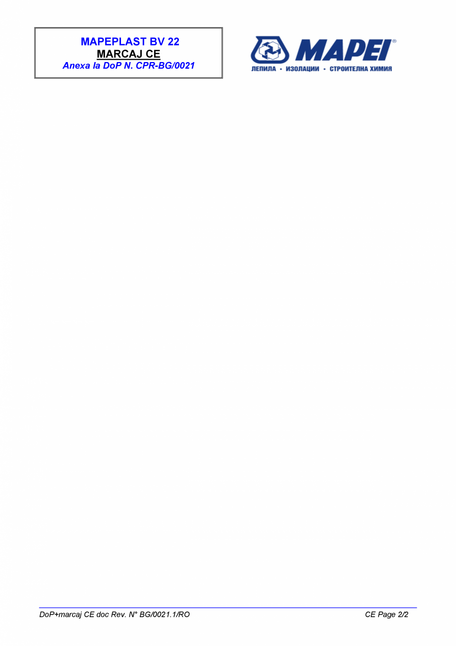 Pagina 3-Declaratie de performanta - Aditiv reducator de apa/plastifiant EN 934-2, T.2 MAPEI MAPEPLAST BV22...