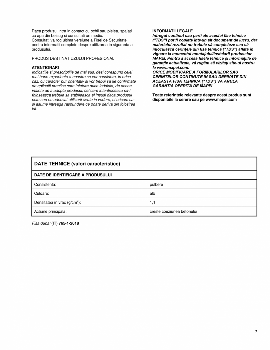 Pagina 2 - Aditiv anti-spalare, promotor de coeziune, pentru turnari subacvatice MAPEI MAPEPLAST UW ...