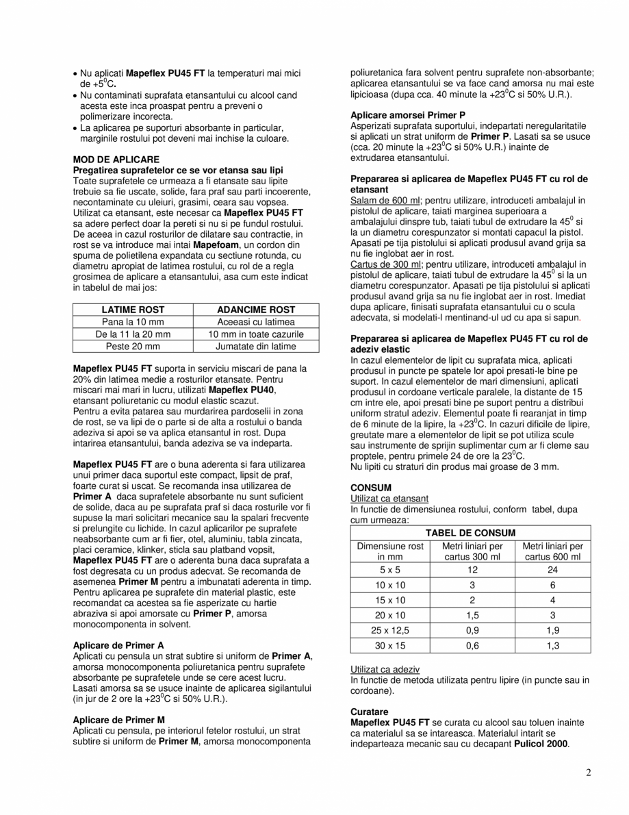 Pagina 2-Sigilant si adeziv poliuretanic monocomponent cu modul de elasticitate mare MAPEI MAPEFLEX PU 45 FT ...