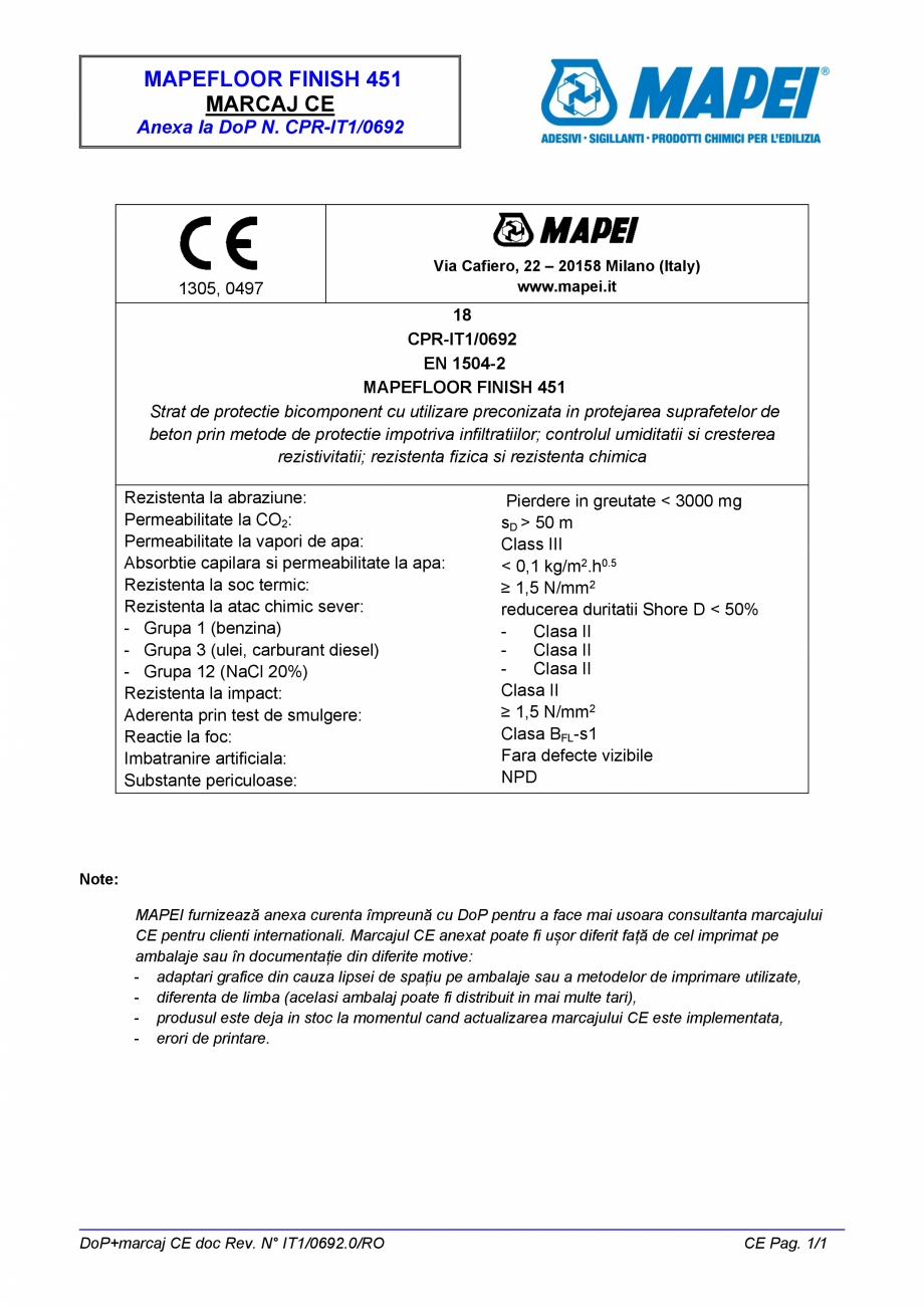 Pagina 3-Declaratie de performanta - Strat de protectie bicomponent cu utilizare preconizata in protejarea...
