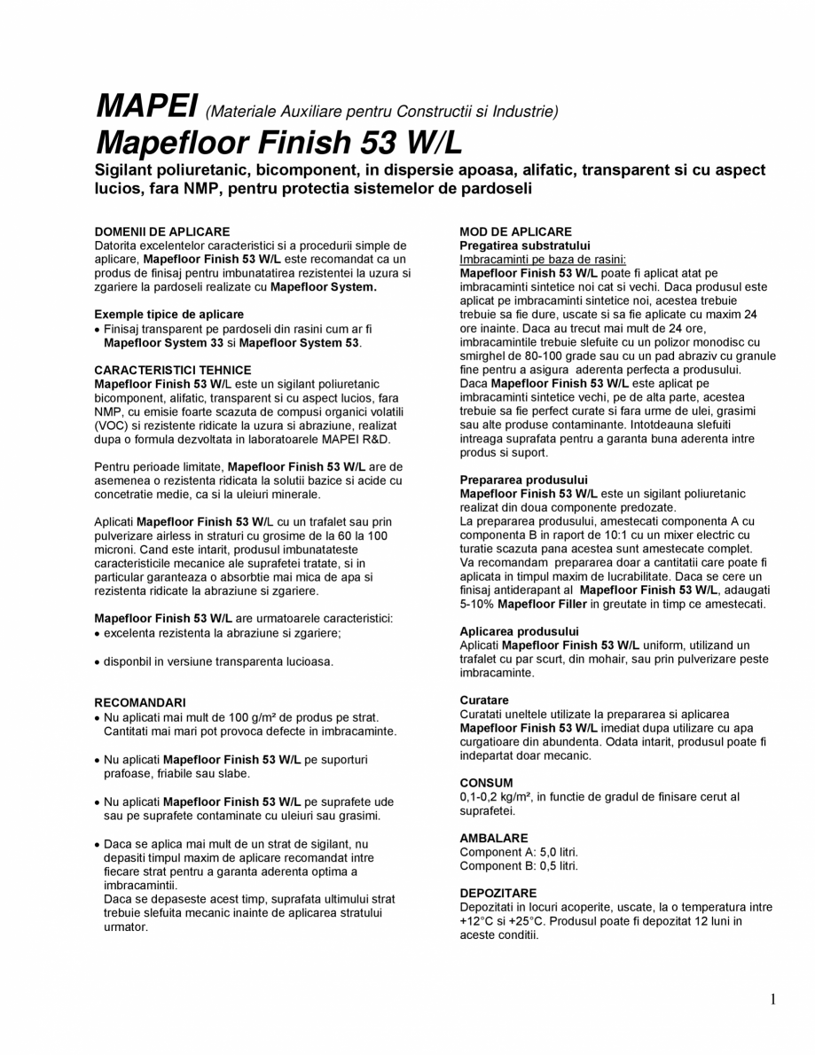 Pagina 1-Sigilant poliuretanic, bicomponent, in dispersie apoasa pentru protectia sistemelor de pardoseli...