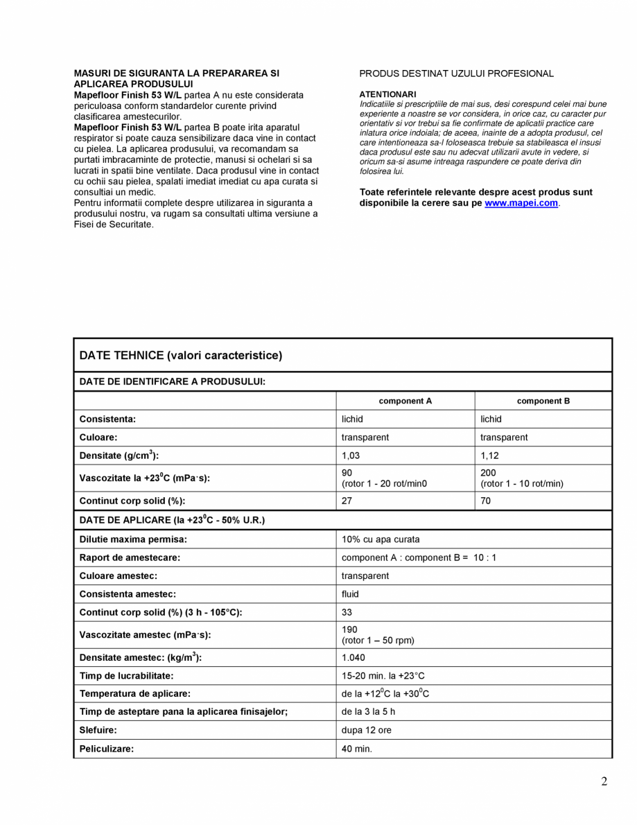 Pagina 2-Sigilant poliuretanic, bicomponent, in dispersie apoasa pentru protectia sistemelor de pardoseli...