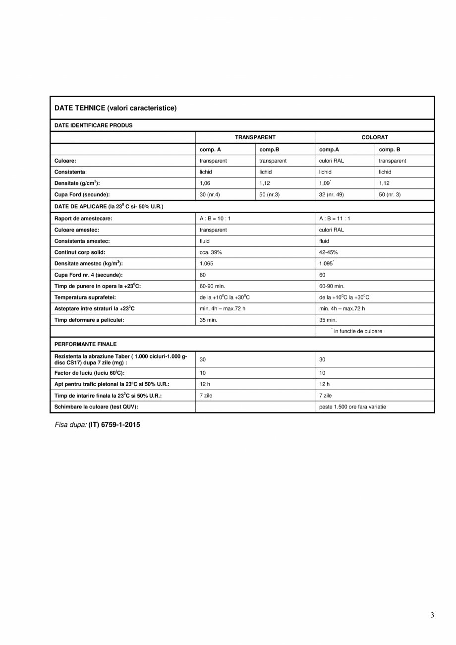 Pagina 3 - Sigilant bicomponent poliuretanic in dispersie apoasa mat, alifatic, colorat sau...