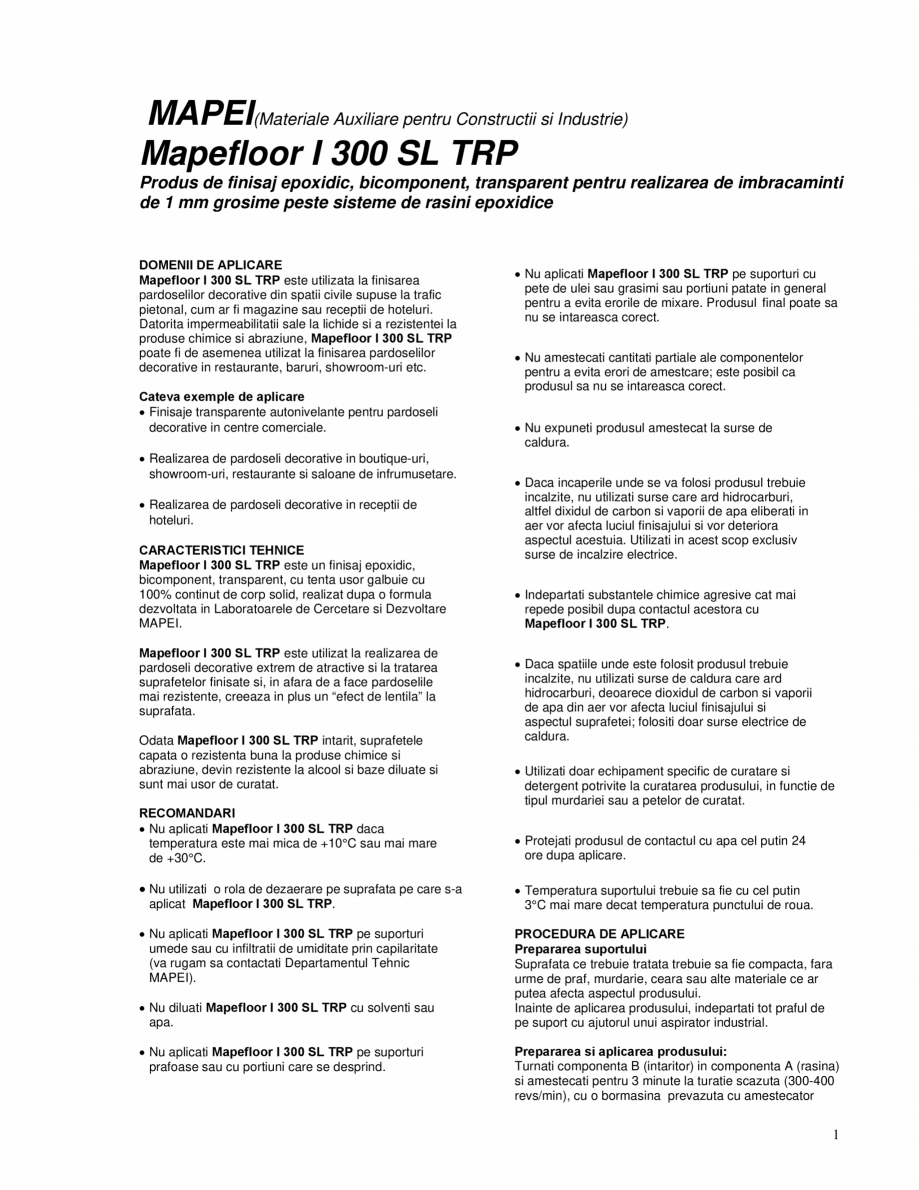 Pagina 1-Produs de finisaj epoxidic pentru realizarea de imbracaminti de 1 mm grosime peste sisteme de rasini...