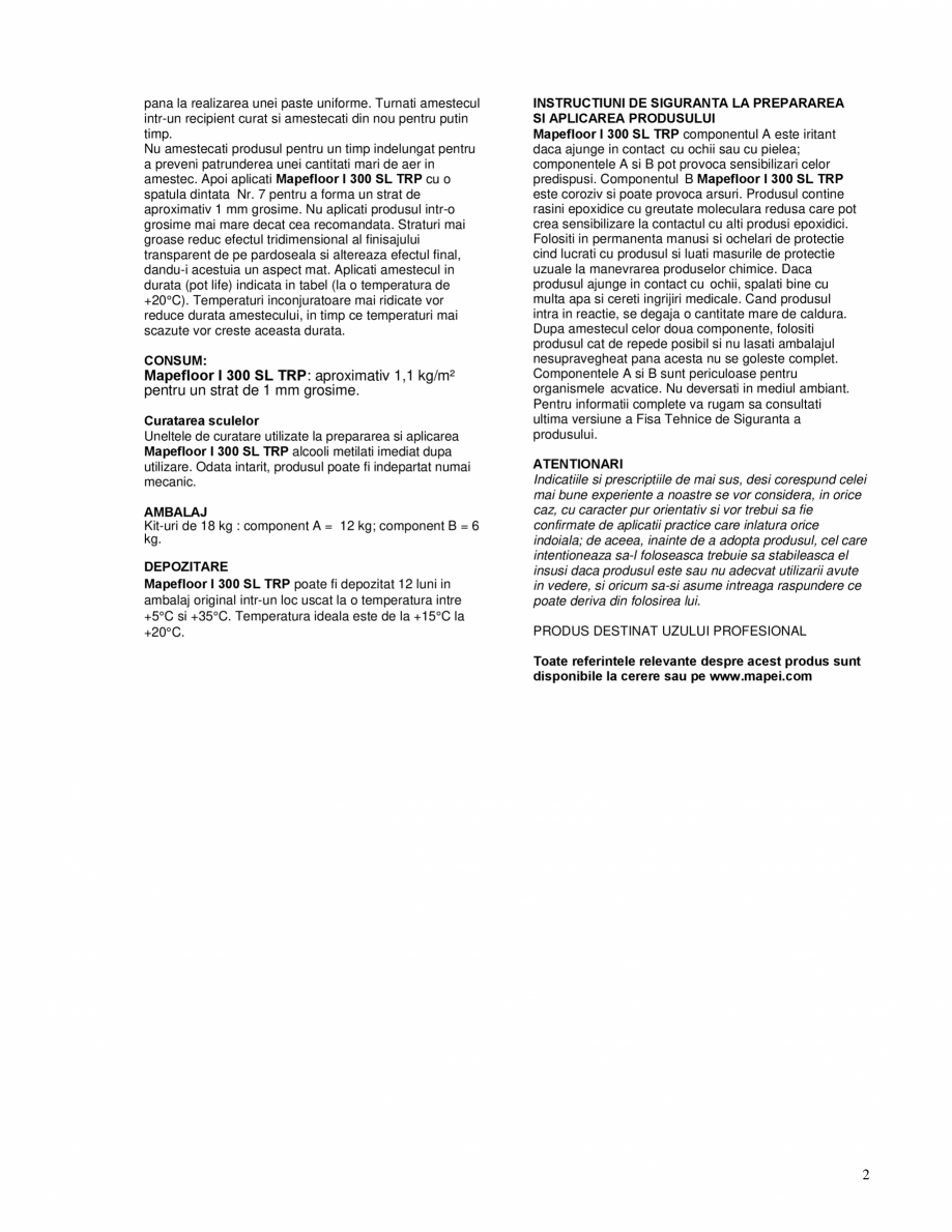 Pagina 2-Produs de finisaj epoxidic pentru realizarea de imbracaminti de 1 mm grosime peste sisteme de rasini...