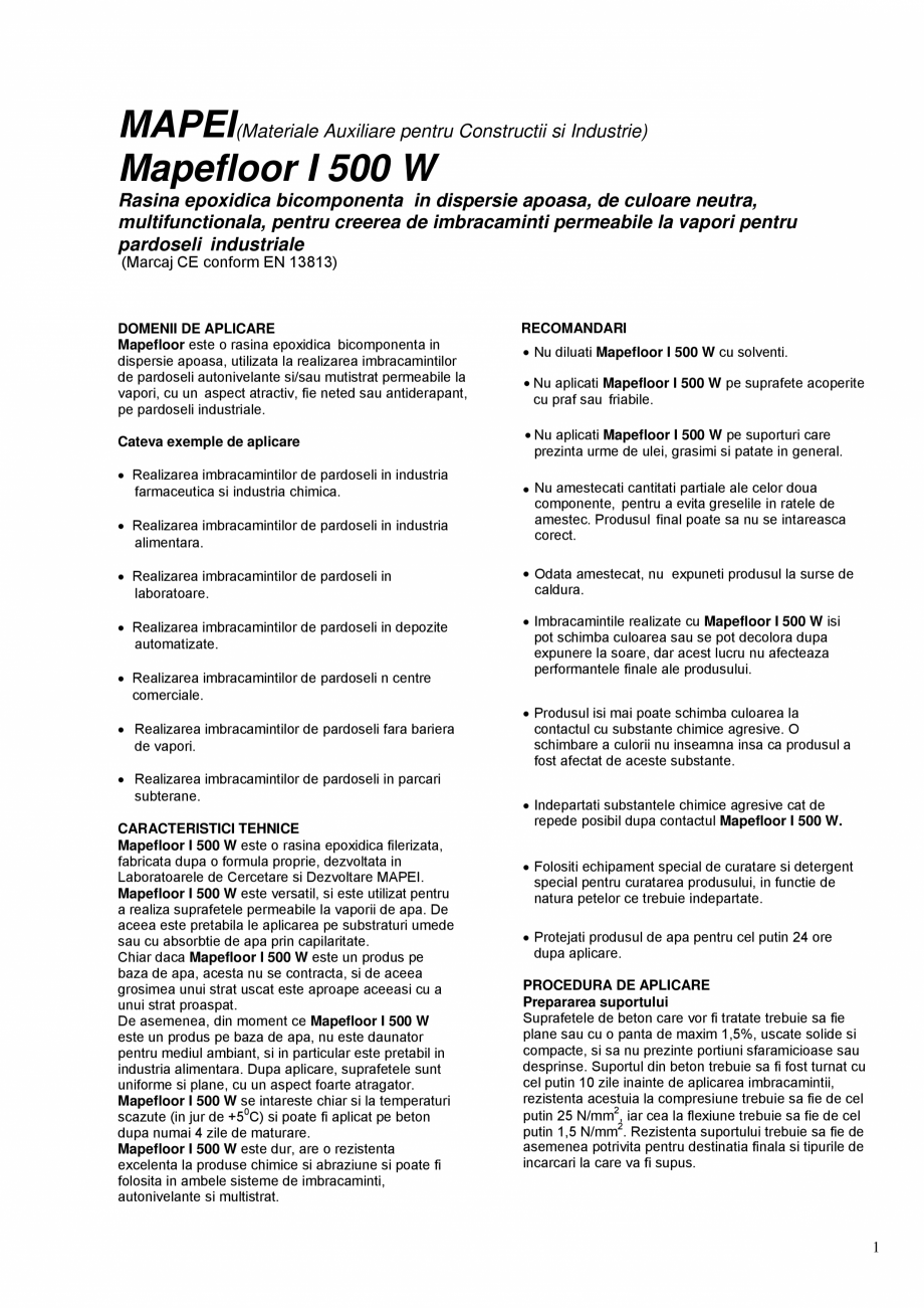 Pagina 1-Rasina epoxidica bicomponenta pentru creerea de imbracaminti permeabile la vapori pentru pardoseli...