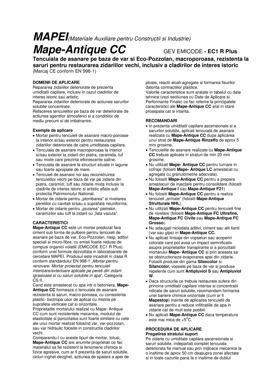 Pagina 1-Tencuiala de asanare pe baza de var si Eco-Pozzolan pentru restaurarea zidariilor vechi MAPEI...