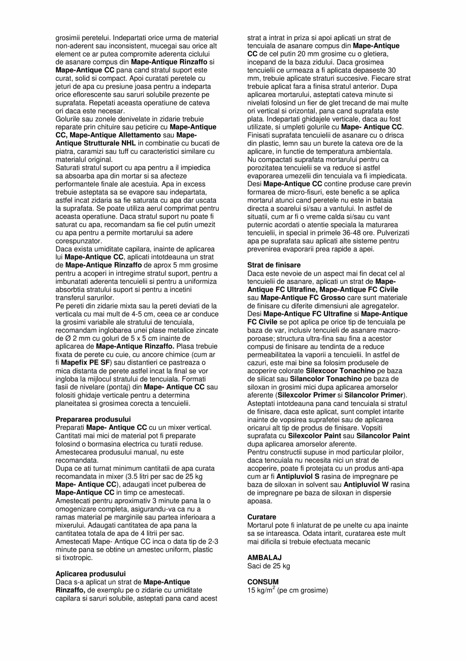 Pagina 2-Tencuiala de asanare pe baza de var si Eco-Pozzolan pentru restaurarea zidariilor vechi MAPEI...