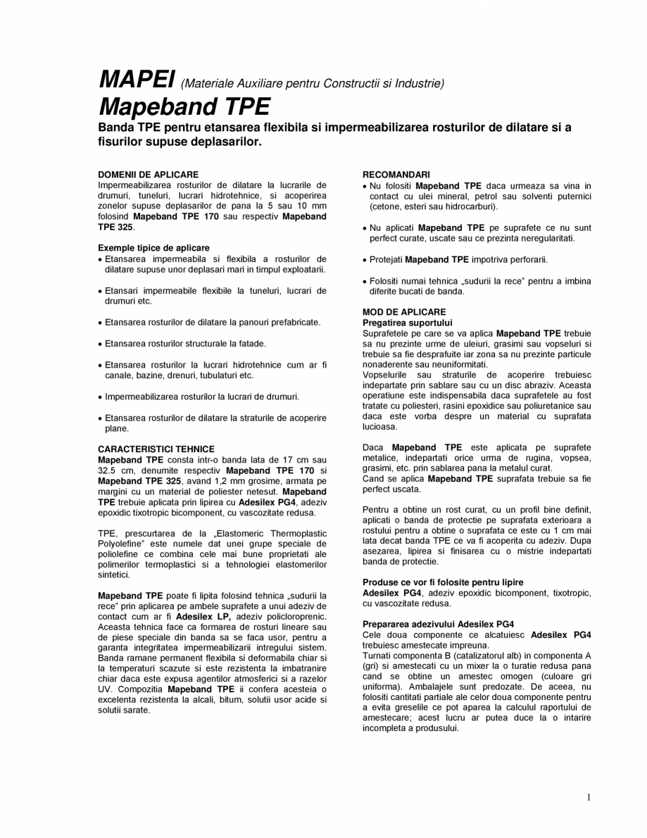 Pagina 1 - Banda TPE pentru etansarea flexibila si impermeabilizarea rosturilor de dilatare si a...