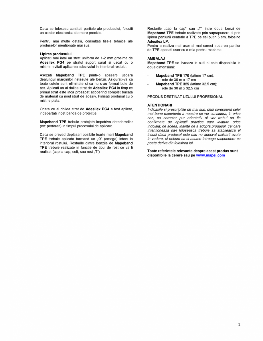 Pagina 2 - Banda TPE pentru etansarea flexibila si impermeabilizarea rosturilor de dilatare si a...