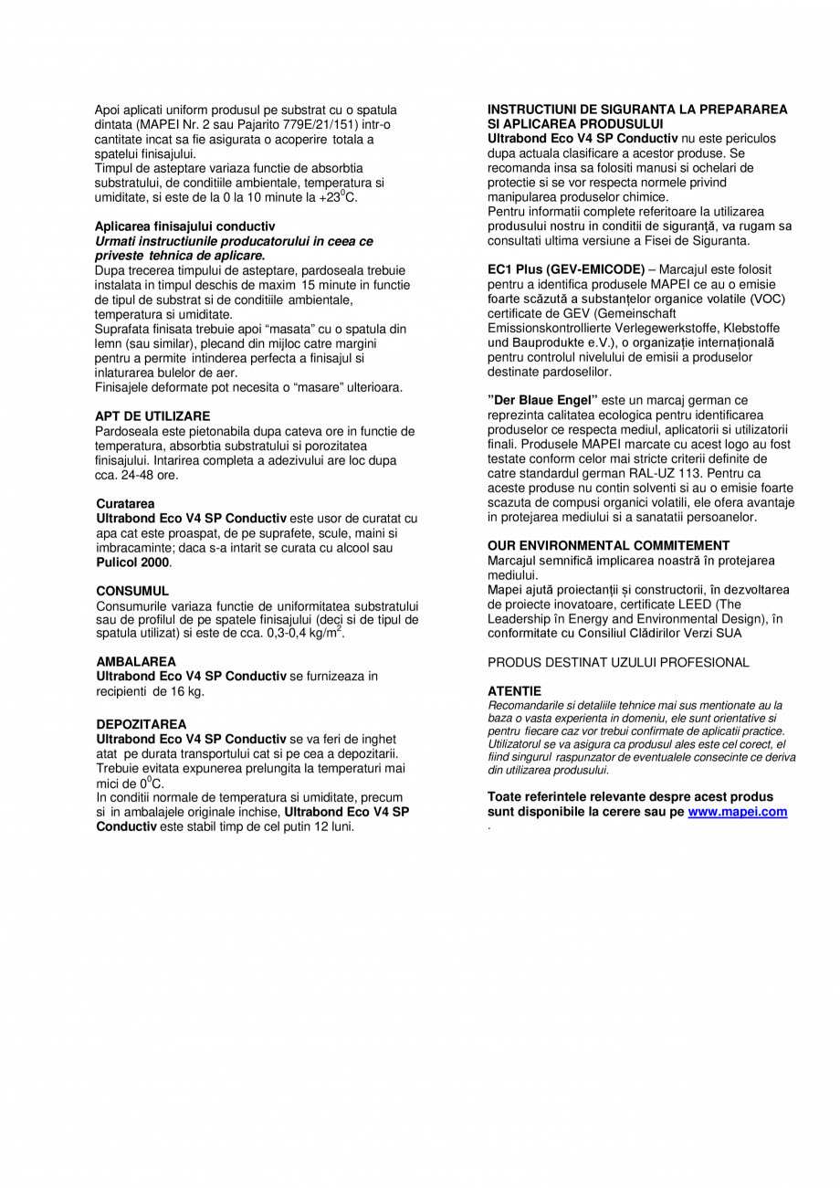 Pagina 2-Adeziv acrilic in dispersie apoasa de culoare deschisa pentru pardoseli conductive MAPEI ULTRABOND...