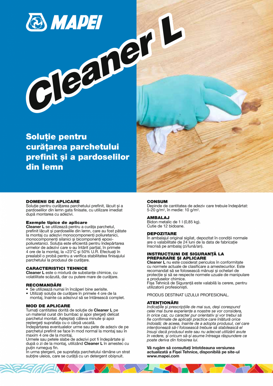 Pagina 1-Solutie pentru curatarea parchetului prefinit si a pardoselilor din lemn MAPEI CLEANER L Fisa...