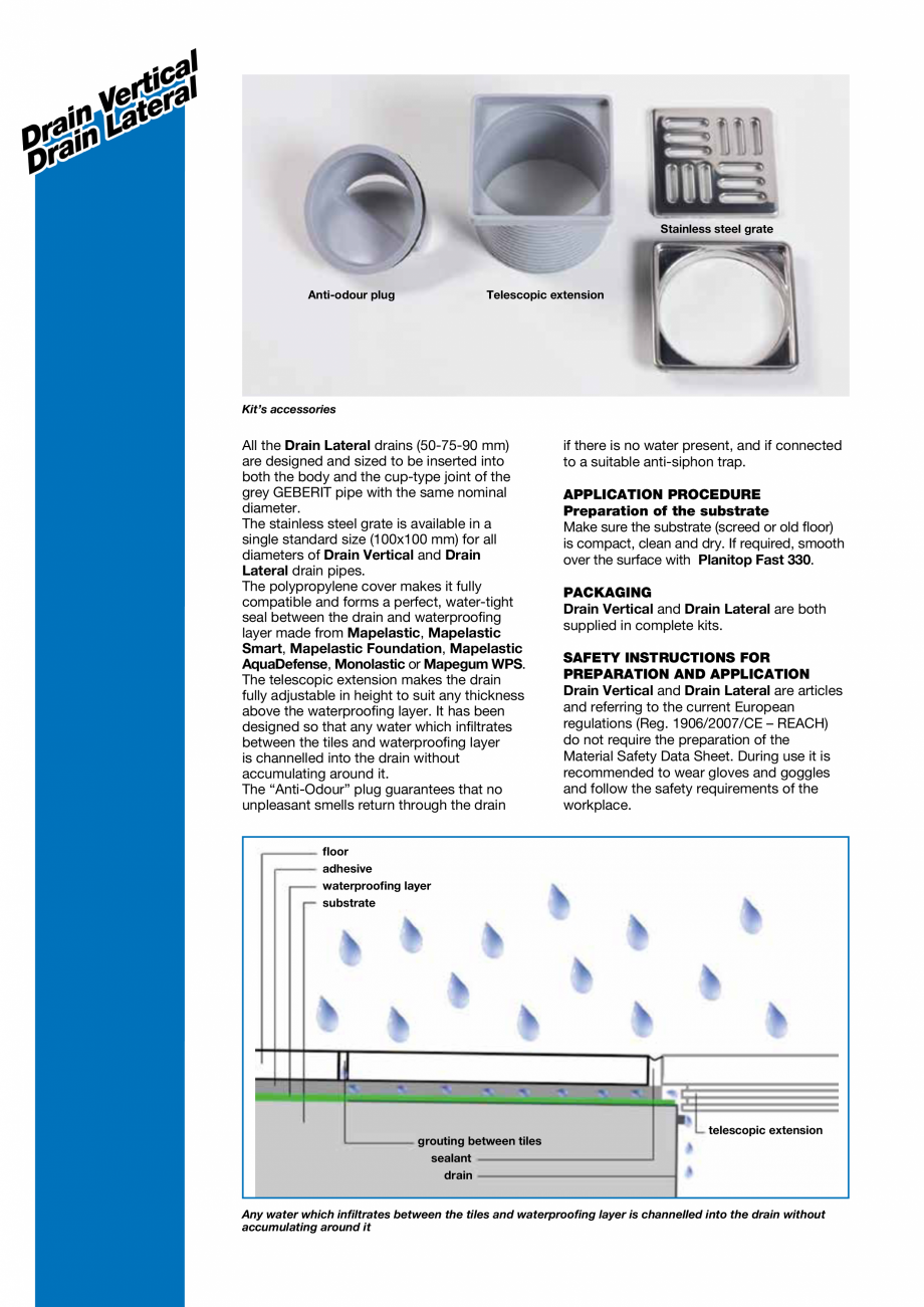 Pagina 2-Sifoane de pardoseala pentru balcoane, bai, dusuri, spatii umede MAPEI DRAIN VERTICAL DRAIN LATERAL ...
