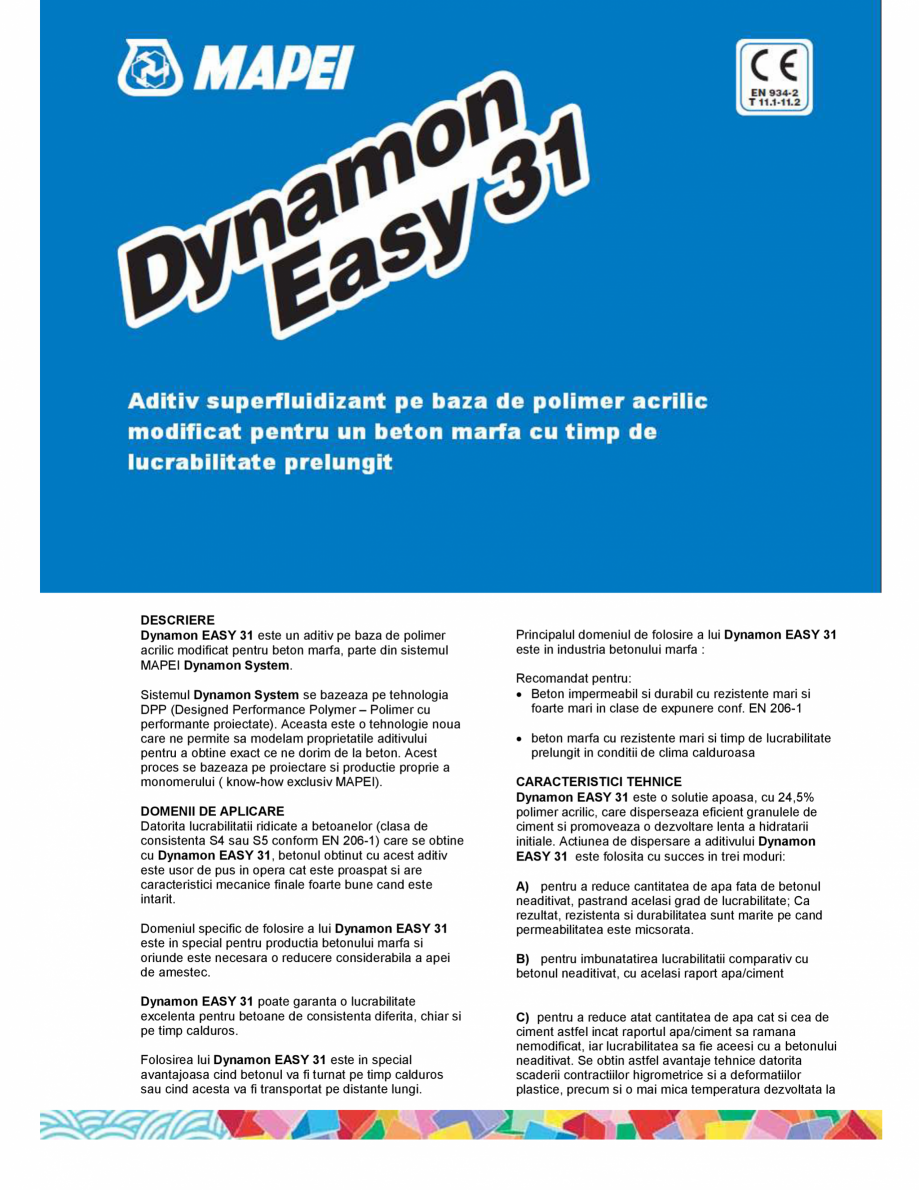 Pagina 1-Aditiv superfluidizant pe baza de polimer acrilic modificat  MAPEI DYNAMON EASY 31 Fisa tehnica...