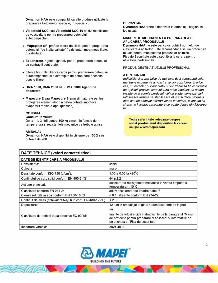 Pagina 2-Aditiv accelerator de intarire pentru beton fara cloruri MAPEI DYNAMON HAA Fisa tehnica Romana enea,...