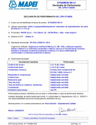 Declaratie de performanta pentru aditivi superplastifiant/puternic reducator de apa/intarzietor de priza