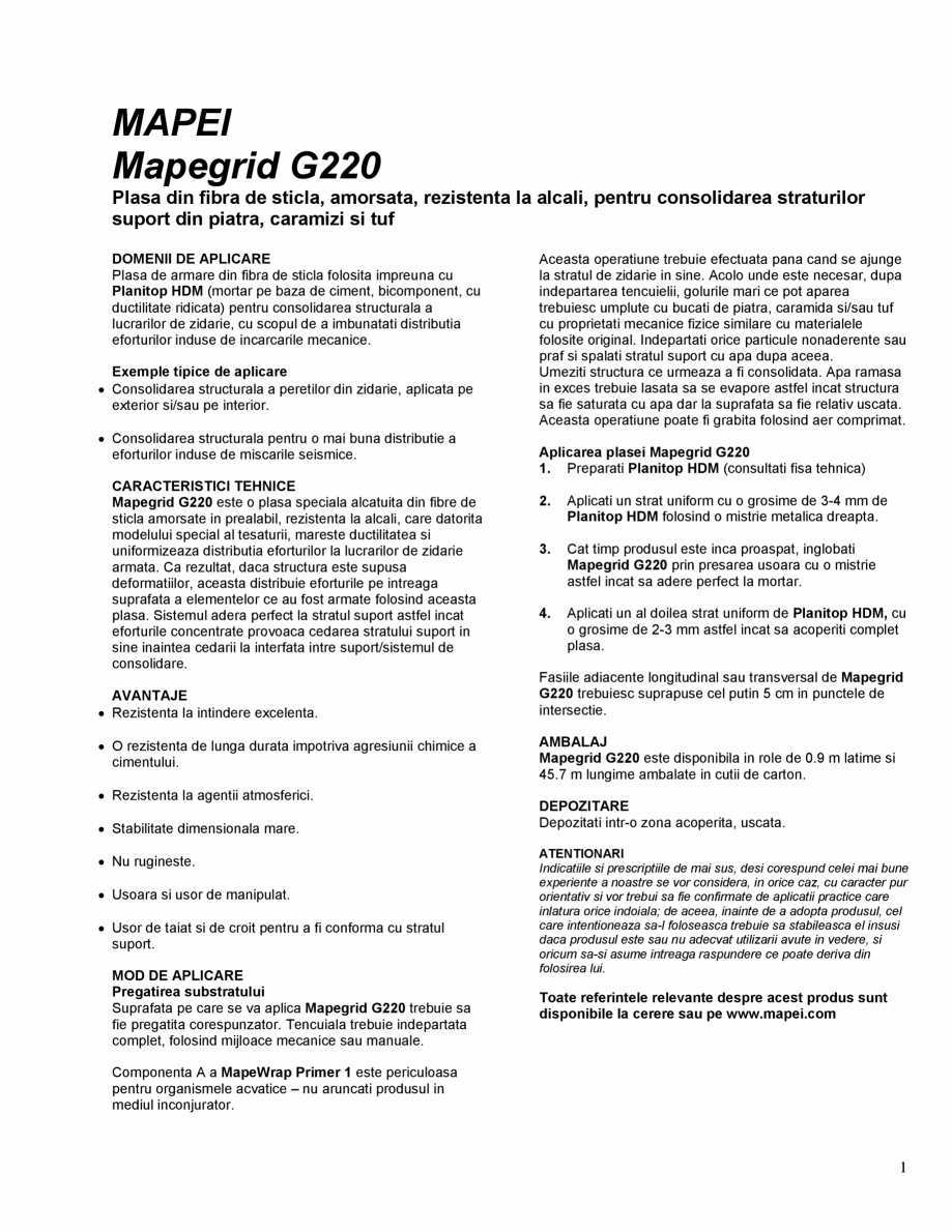 Pagina 1-Plasa din fibra de sticla, amorsata pentru consolidarea straturilor suport din piatra, caramizi si...