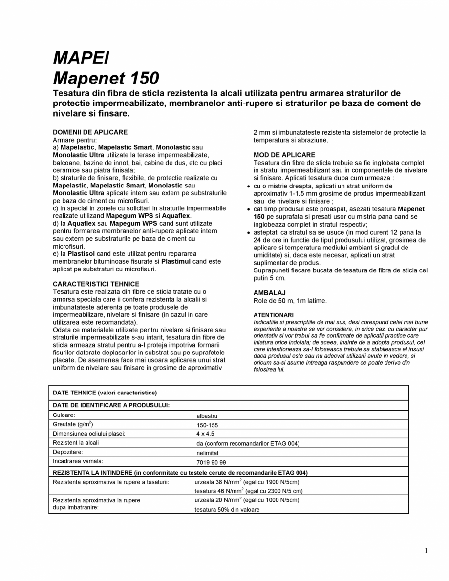 Pagina 1-Tesatura din fibra de sticla utilizata pentru armarea straturilor de protectie impermeabilizate...