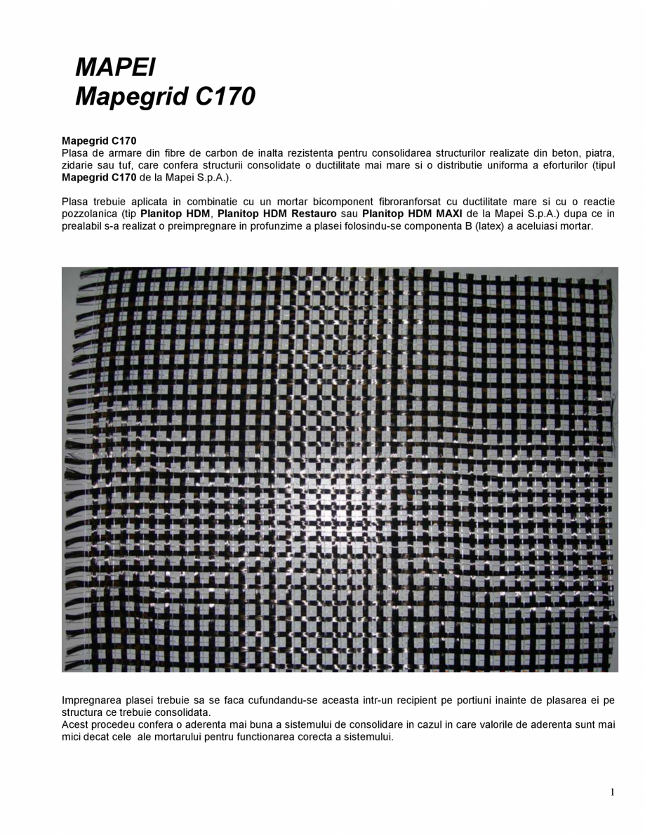 Pagina 1-Plasa de armare din fibre de carbon pentru consolidarea structurilor realizate din beton, piatra,...
